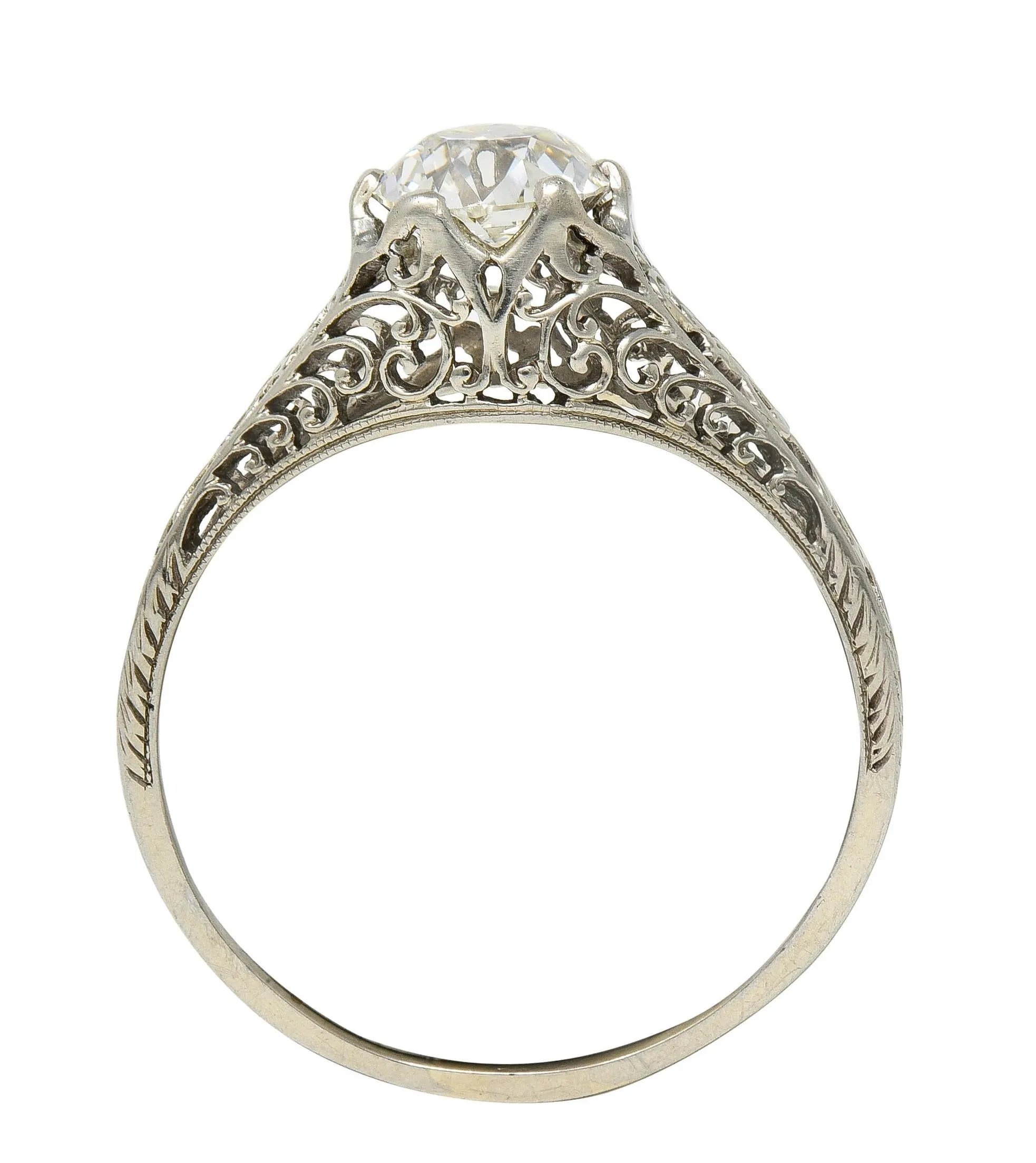Carter Gough Art Deco 1.10 Carat Old Mine Diamond 18 Karat White Gold Antique Engagement Ring
