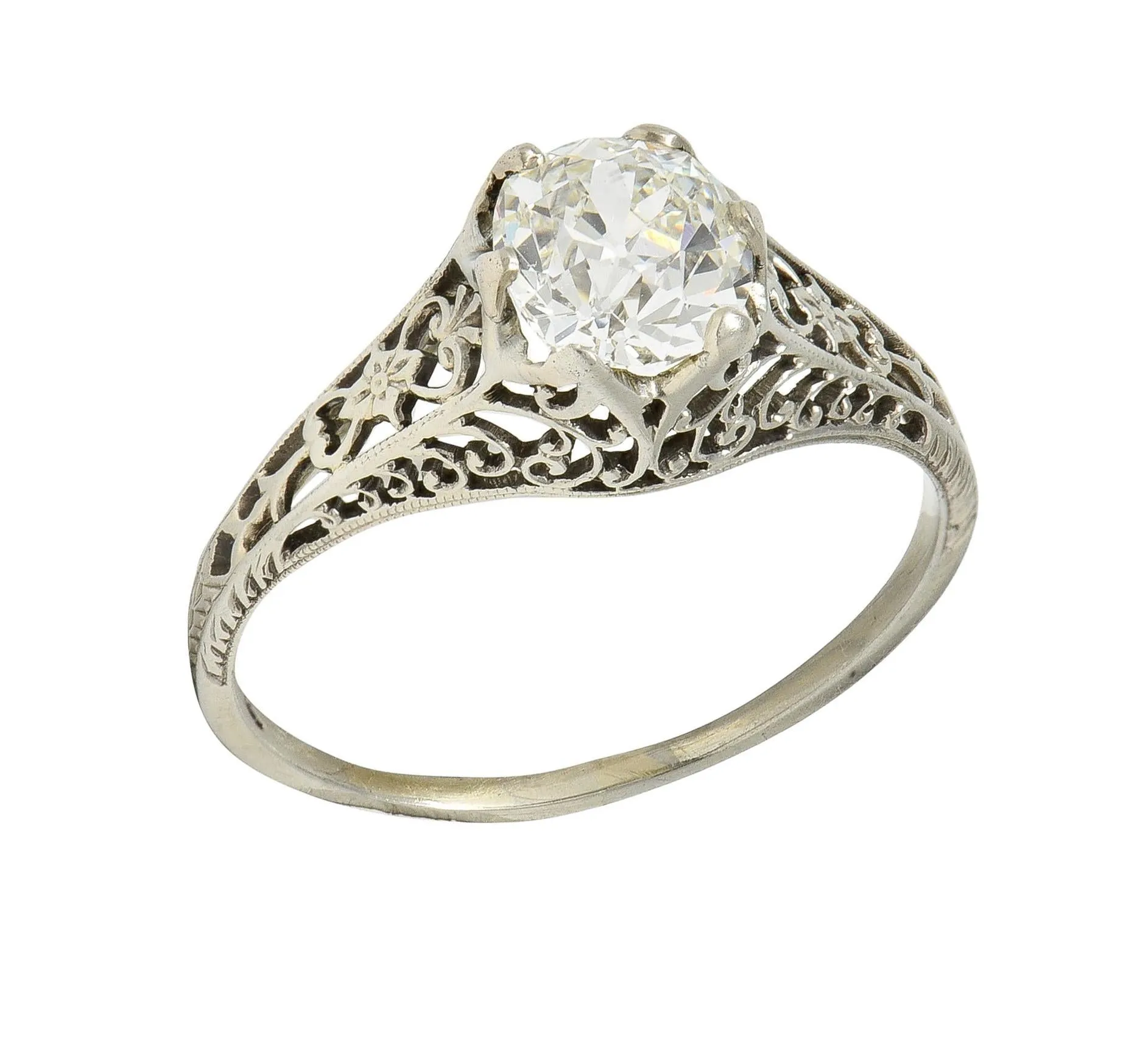 Carter Gough Art Deco 1.10 Carat Old Mine Diamond 18 Karat White Gold Antique Engagement Ring