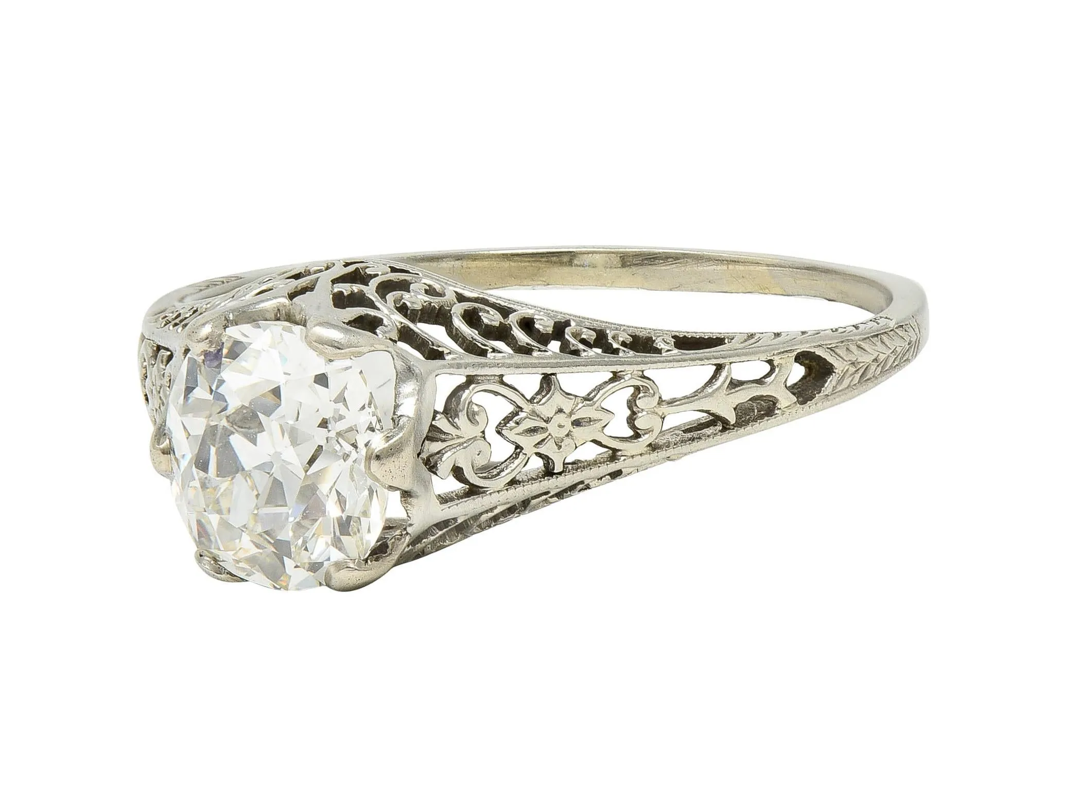 Carter Gough Art Deco 1.10 Carat Old Mine Diamond 18 Karat White Gold Antique Engagement Ring
