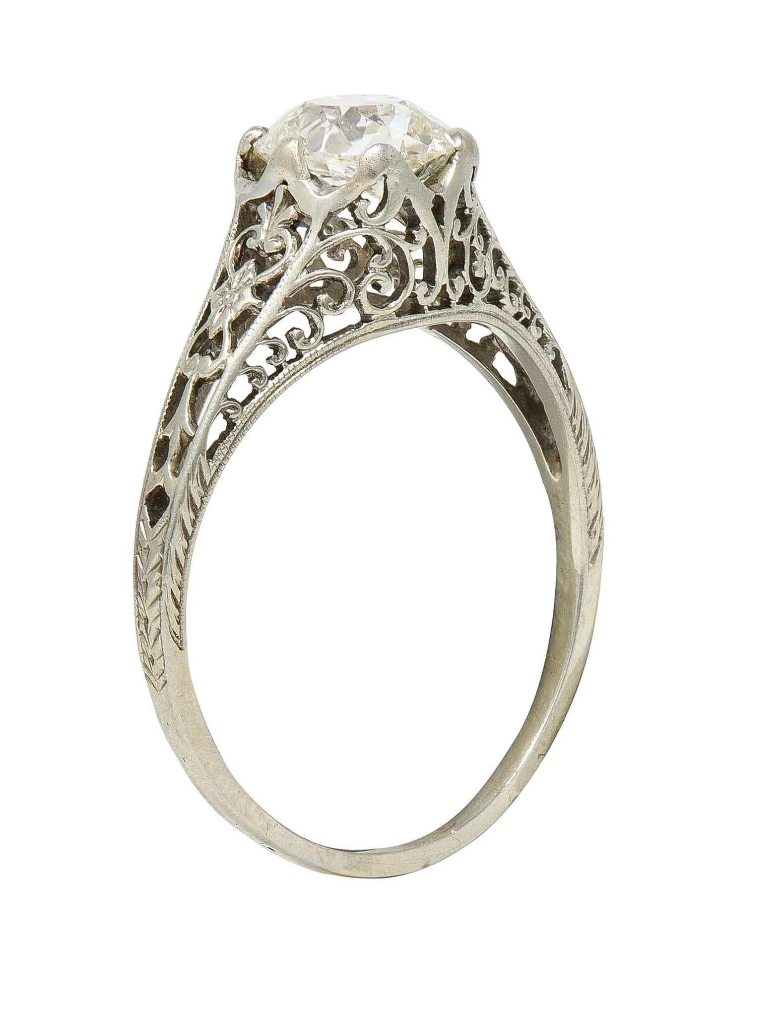 Carter Gough Art Deco 1.10 Carat Old Mine Diamond 18 Karat White Gold Antique Engagement Ring