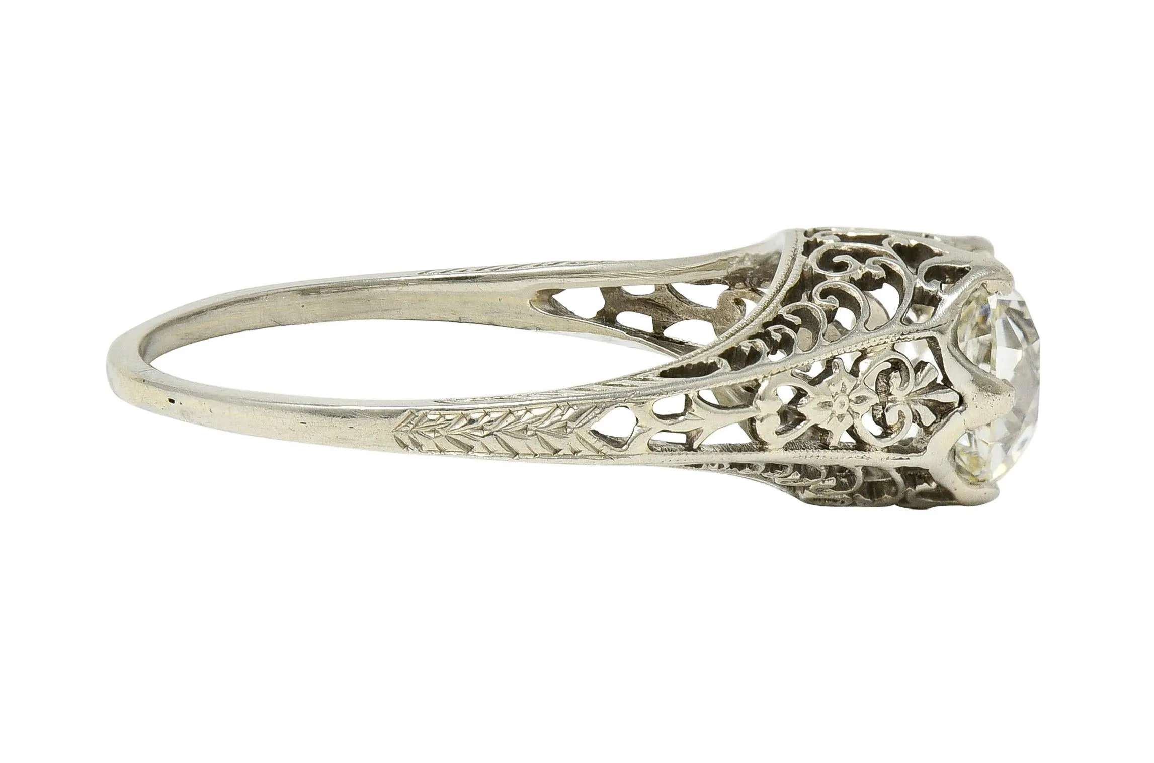 Carter Gough Art Deco 1.10 Carat Old Mine Diamond 18 Karat White Gold Antique Engagement Ring