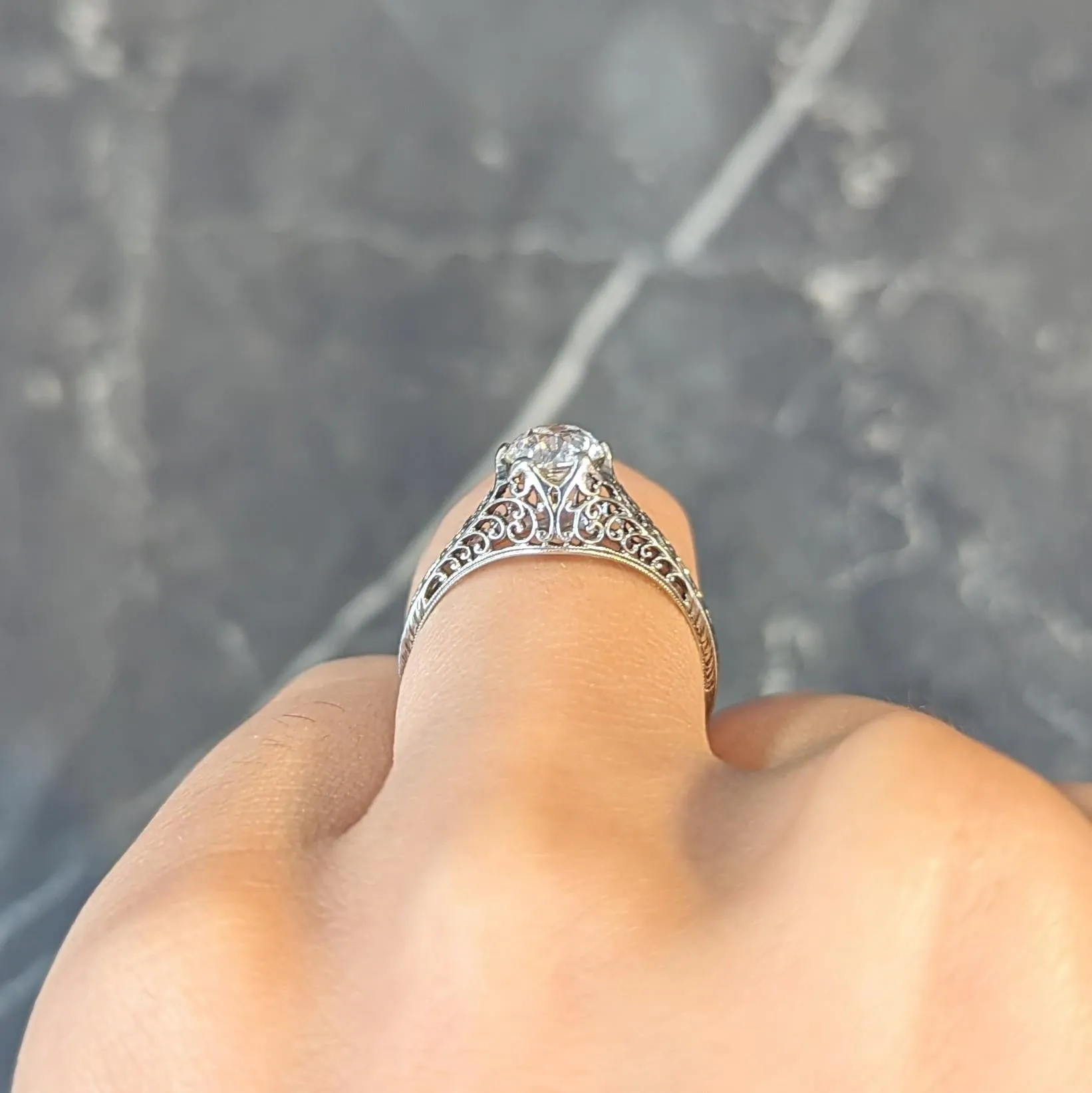 Carter Gough Art Deco 1.10 Carat Old Mine Diamond 18 Karat White Gold Antique Engagement Ring