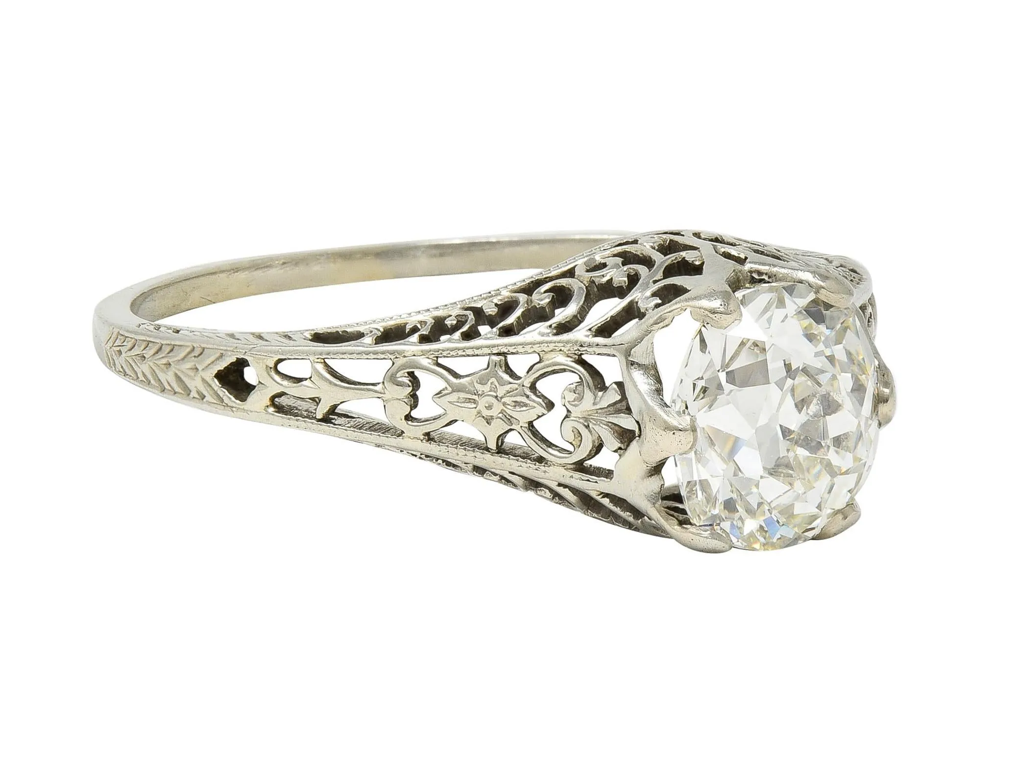 Carter Gough Art Deco 1.10 Carat Old Mine Diamond 18 Karat White Gold Antique Engagement Ring