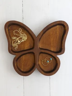 Carved Wood Butterfly Trinket Dish