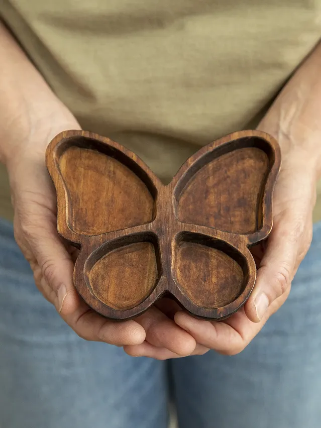 Carved Wood Butterfly Trinket Dish