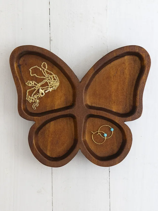 Carved Wood Butterfly Trinket Dish