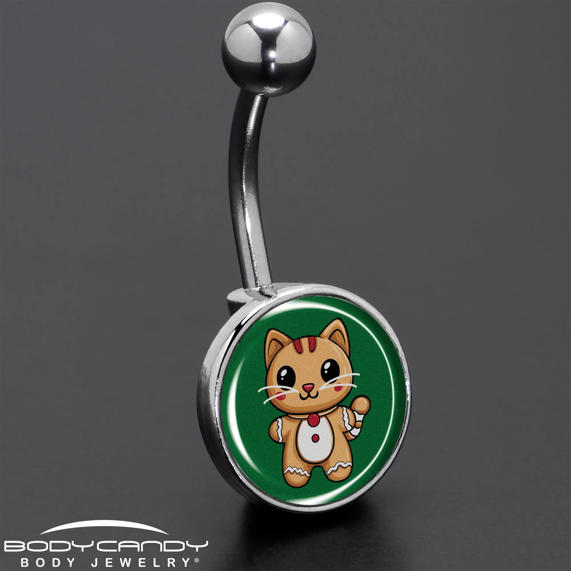Christmas Holiday Gingerbread Kitty Cat Belly Ring