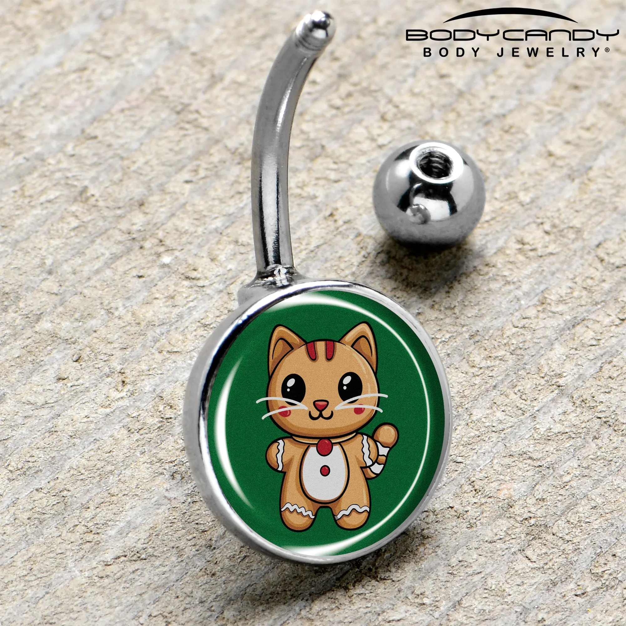 Christmas Holiday Gingerbread Kitty Cat Belly Ring