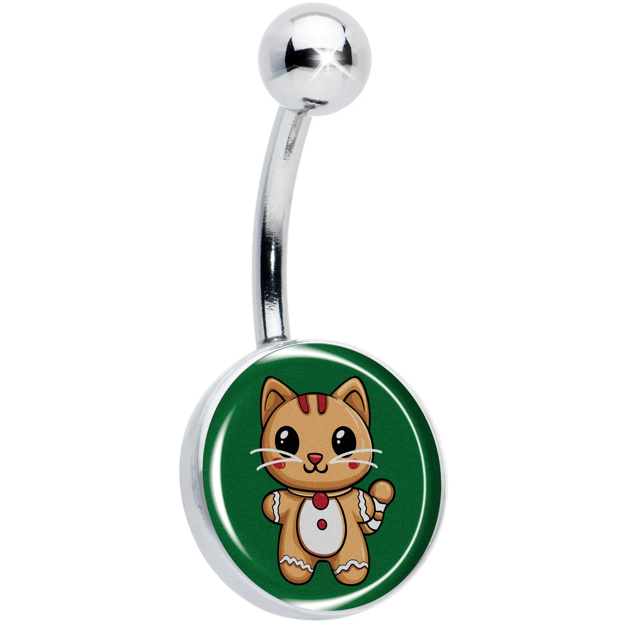 Christmas Holiday Gingerbread Kitty Cat Belly Ring