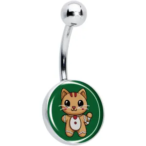 Christmas Holiday Gingerbread Kitty Cat Belly Ring