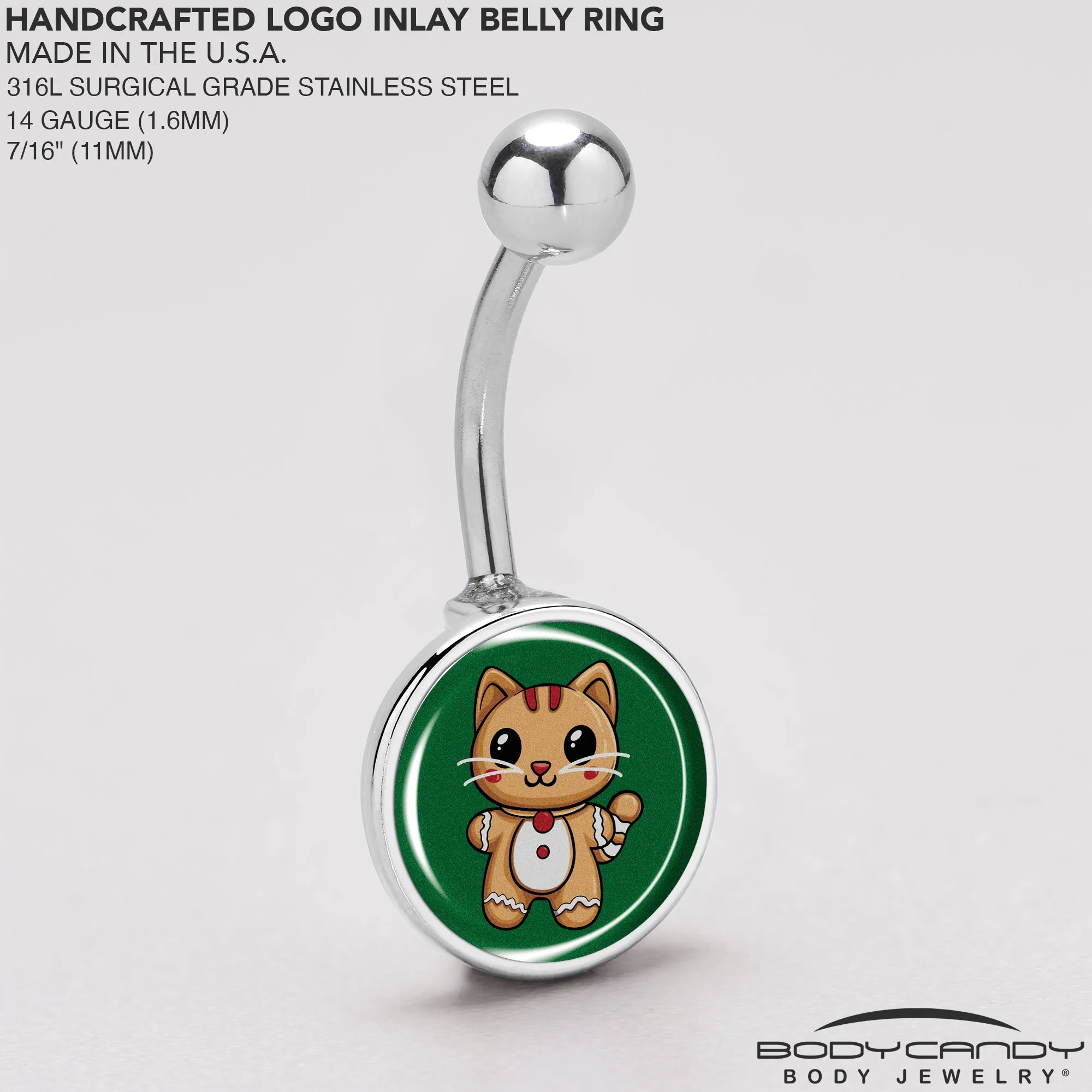 Christmas Holiday Gingerbread Kitty Cat Belly Ring