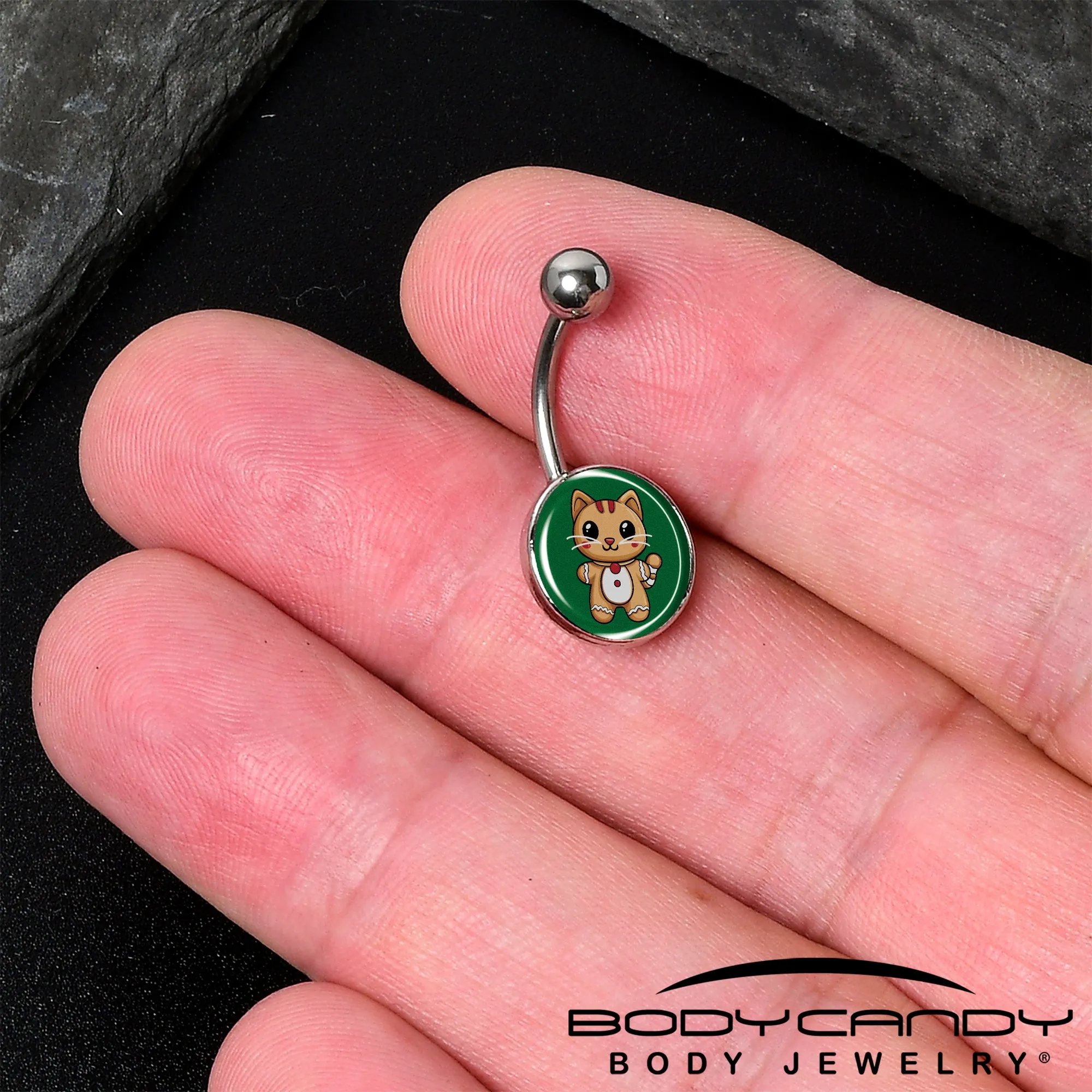 Christmas Holiday Gingerbread Kitty Cat Belly Ring