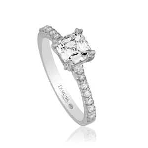 Christopher Designs Platinum Crisscut Cushion Cut 1.07cts Solitaire with Diamond Band Engagement Ring