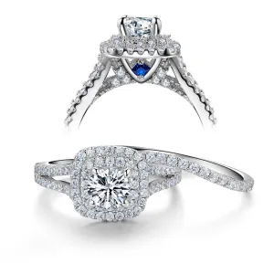 Classic Victorian Style Ring Sets Blue Side Stones Solid 925 Sterling Silver