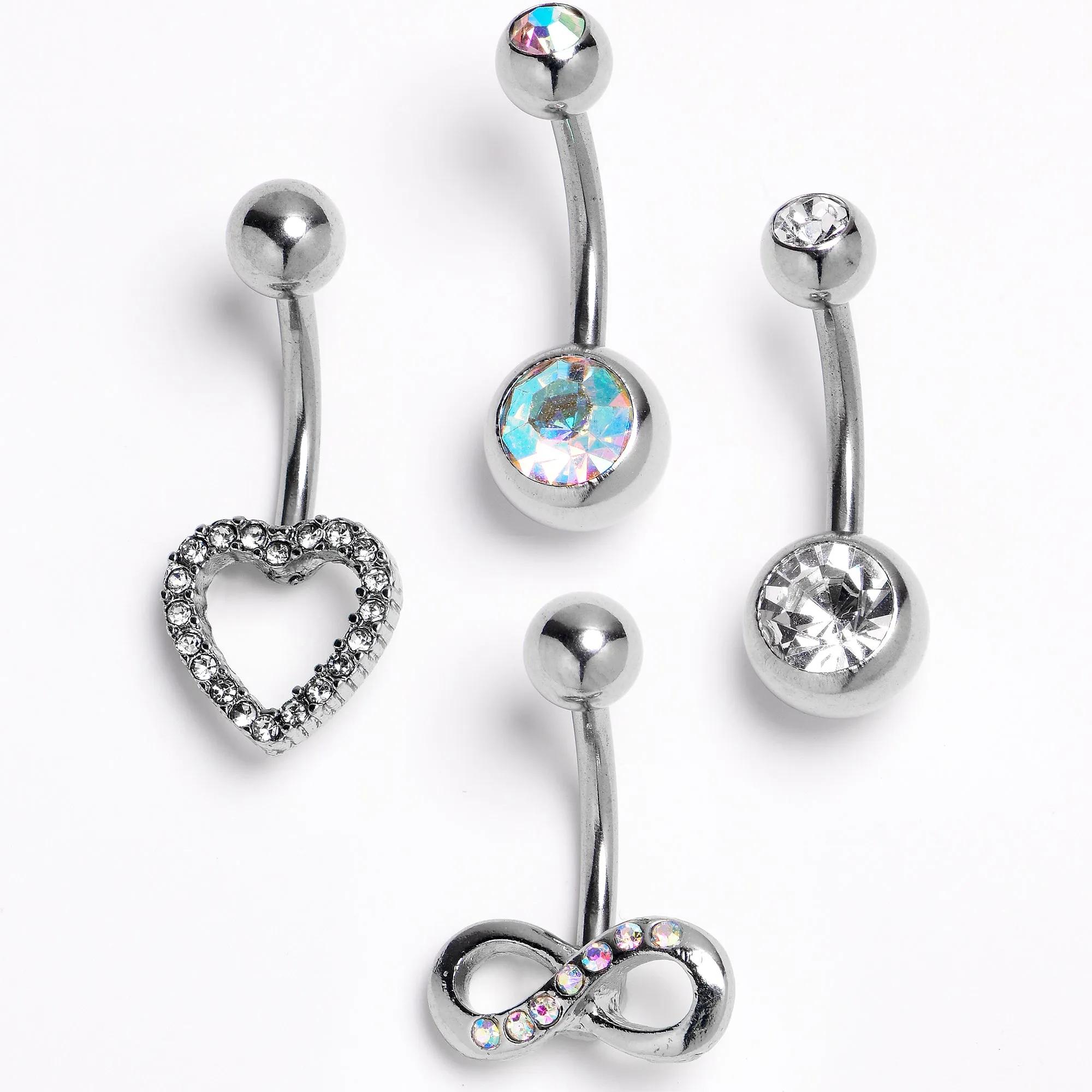 Clear Aurora Gem Heart Infinity Belly Ring Set of 4