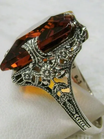Cognac Citrine Ring, 12ct Square Gem, Victorian Jewelry #D77