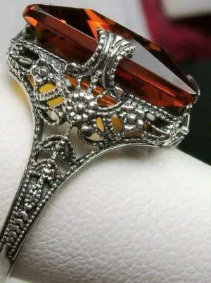 Cognac Citrine Ring, 12ct Square Gem, Victorian Jewelry #D77