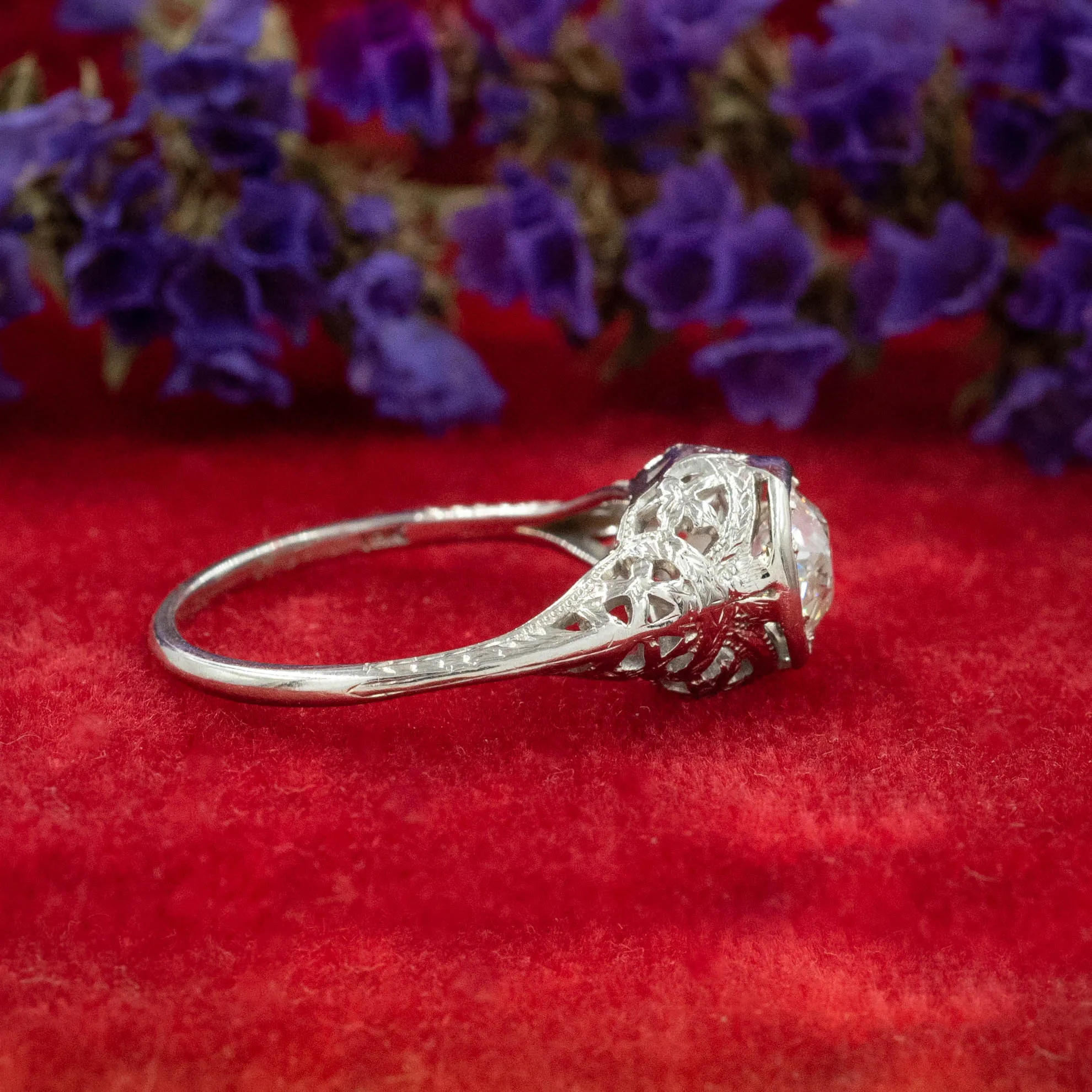 Colorless 1.05 Transitional Cut Diamond Filigree Ring c1920