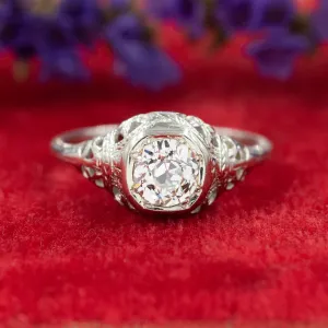 Colorless 1.05 Transitional Cut Diamond Filigree Ring c1920