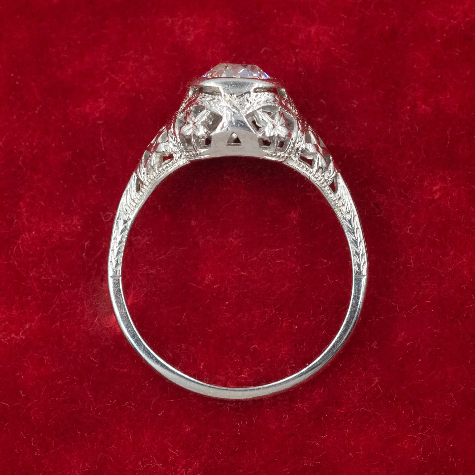 Colorless 1.05 Transitional Cut Diamond Filigree Ring c1920