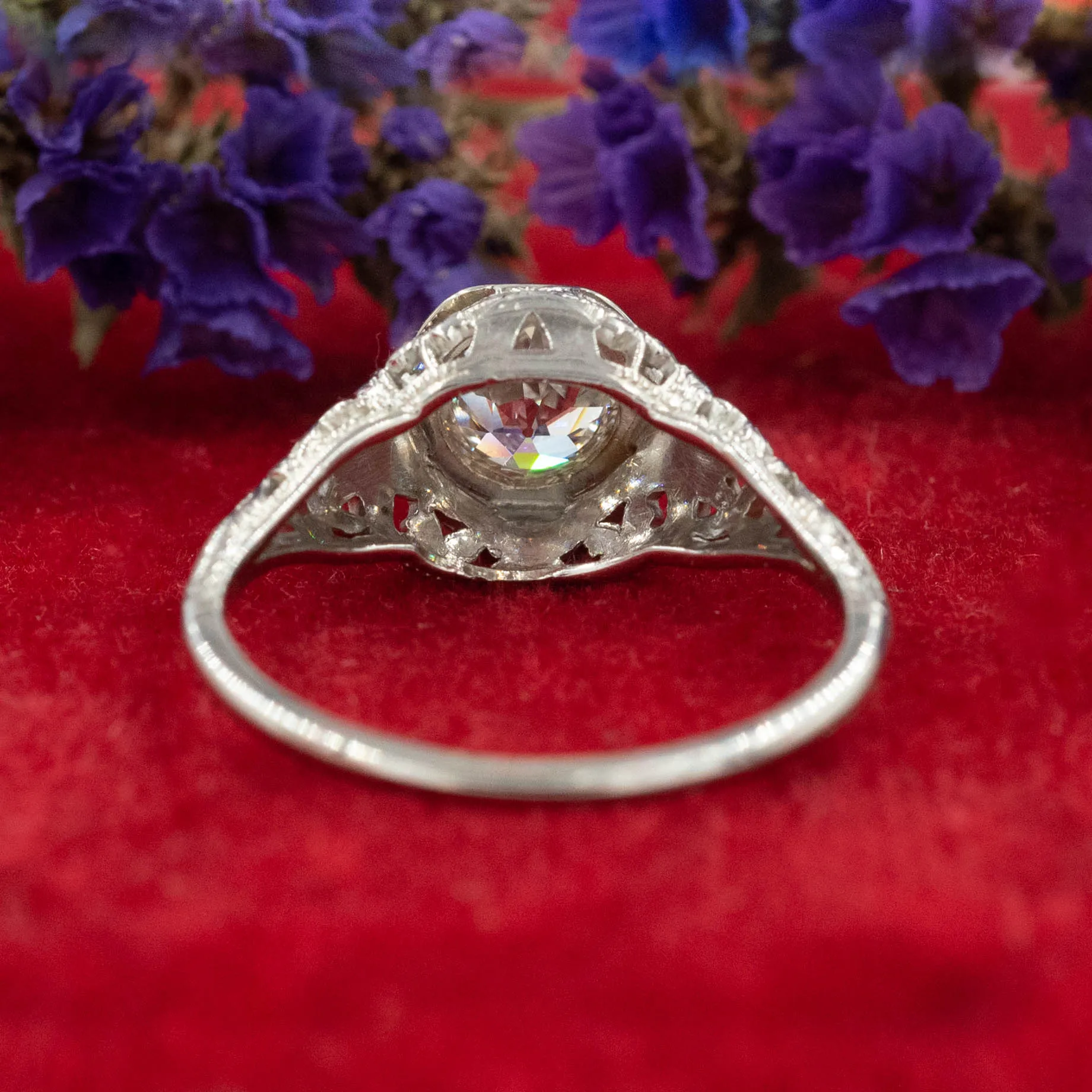 Colorless 1.05 Transitional Cut Diamond Filigree Ring c1920
