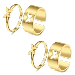 Combo of 2 Golden Butterfly Matching Couple Ring