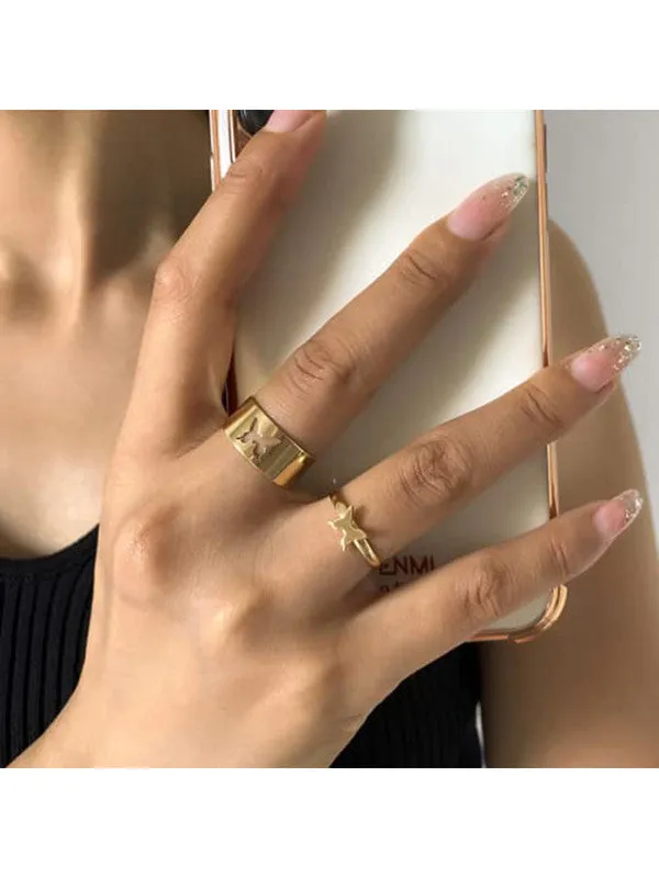 Combo of 2 Golden Butterfly Matching Couple Ring