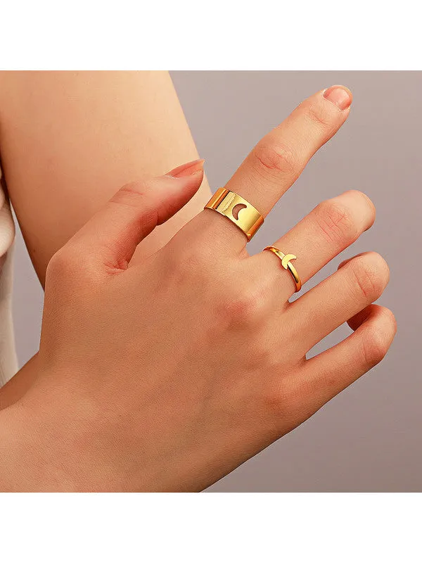 Combo of 2 Golden Half Moon Matching Couple Ring