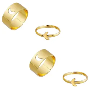 Combo of 2 Golden Half Moon Matching Couple Ring