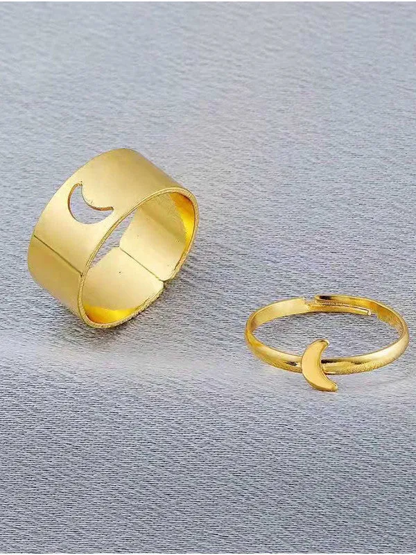 Combo of 2 Golden Half Moon Matching Couple Ring