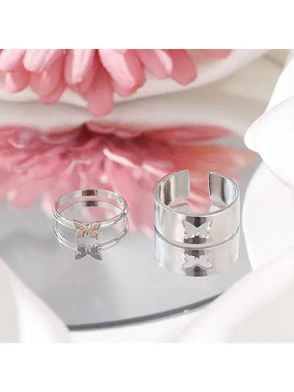 Combo of 2 Silver Butterfly Matching Couple Ring