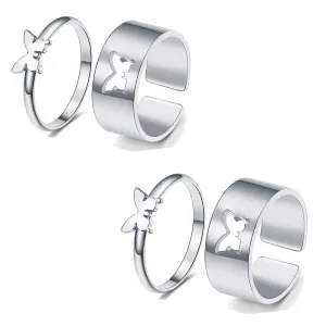 Combo of 2 Silver Butterfly Matching Couple Ring