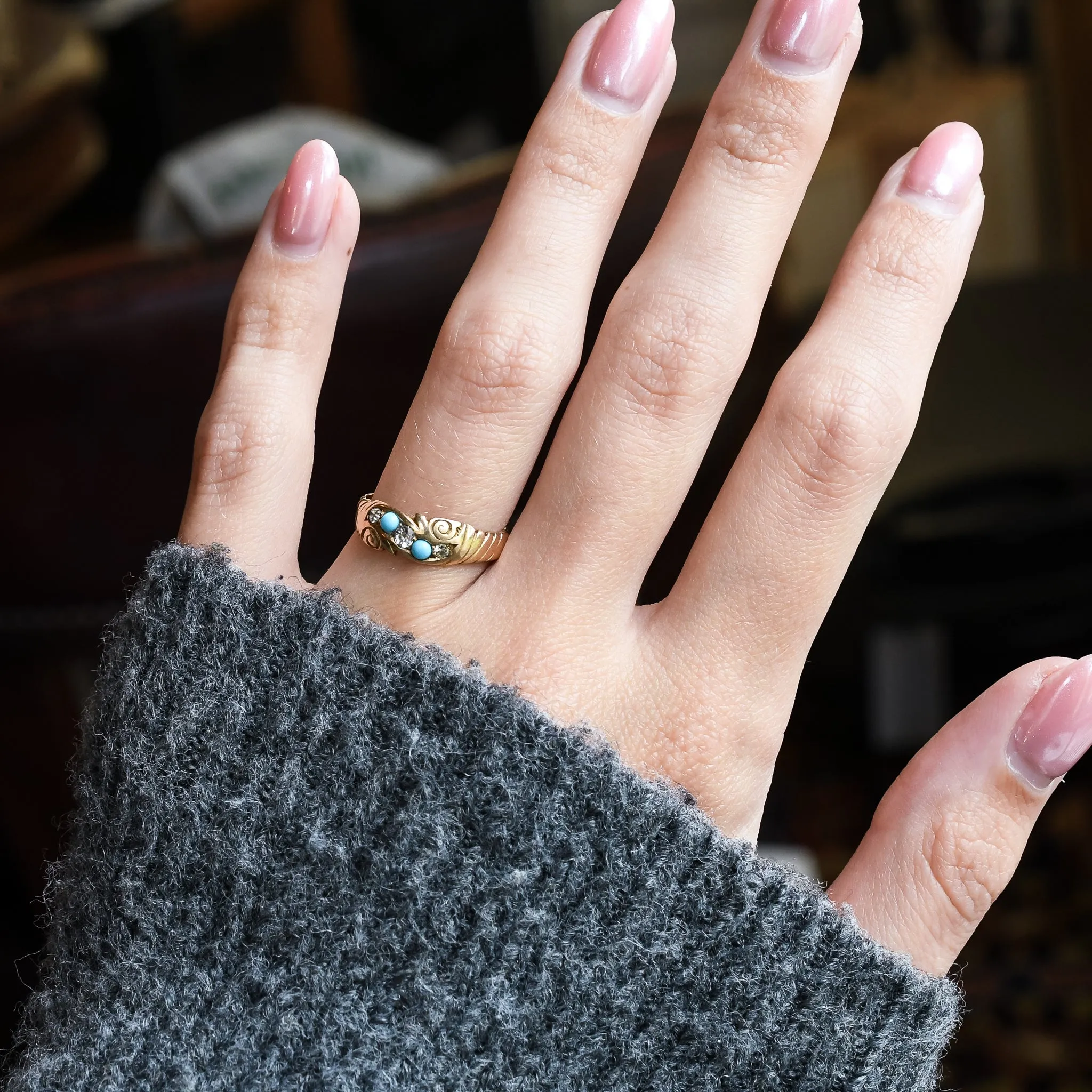 (Copy) Late Victorian Turquoise & Diamond Ring