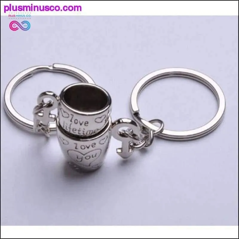 Couple Forever Love Coffee Cup Heart Engraved Key rings
