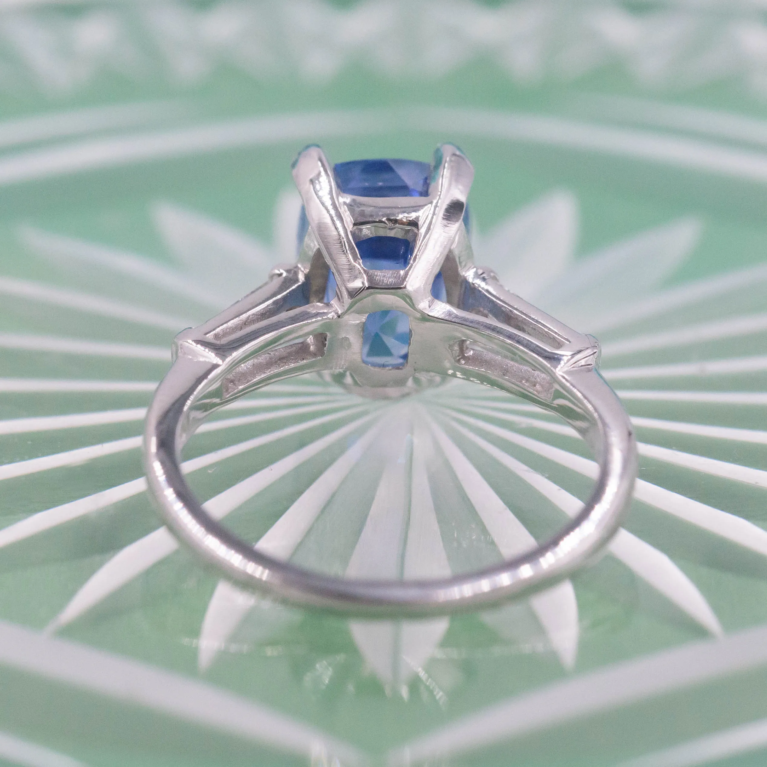 Cushion Cut Untreated Sapphire and Diamond Ring c1950