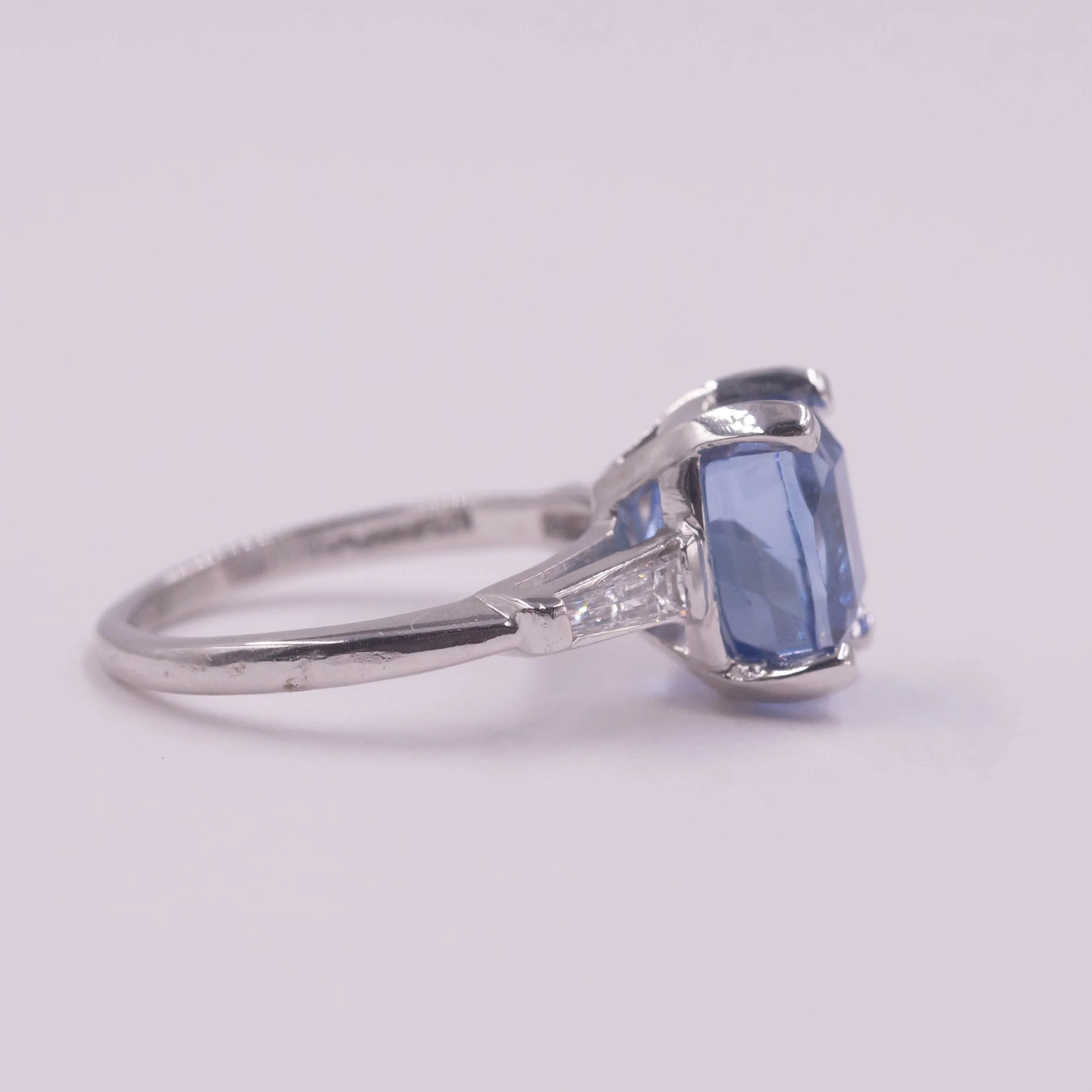 Cushion Cut Untreated Sapphire and Diamond Ring c1950