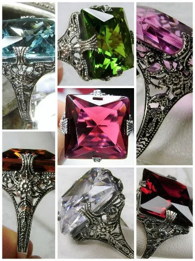 D77, Square Victorian Ring, 12ct Square Gem, Victorian Jewelry #D77