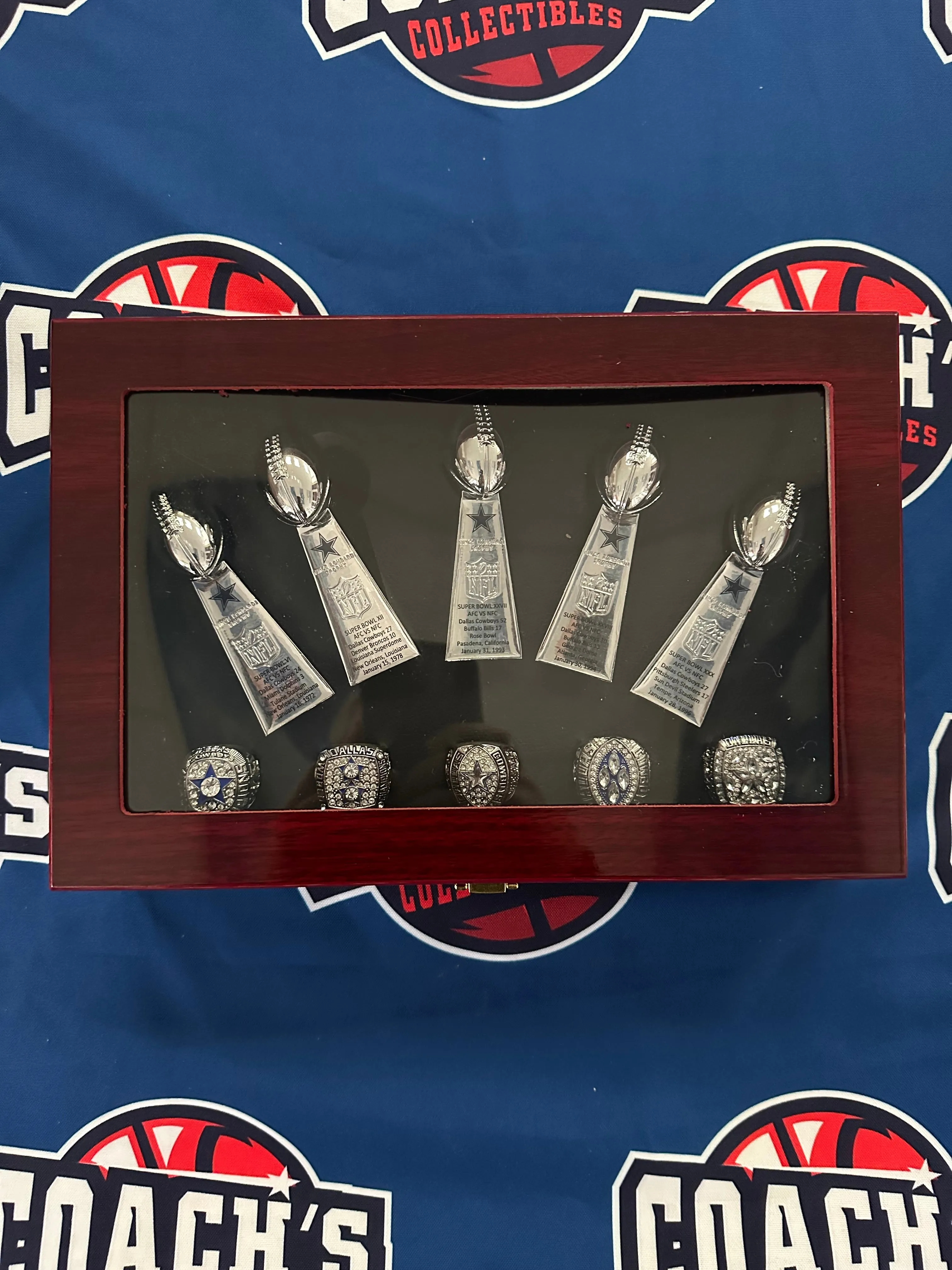 Dallas Cowboys 10pc Replica Super Bowl Ring & Trophy Set w/ Display Box