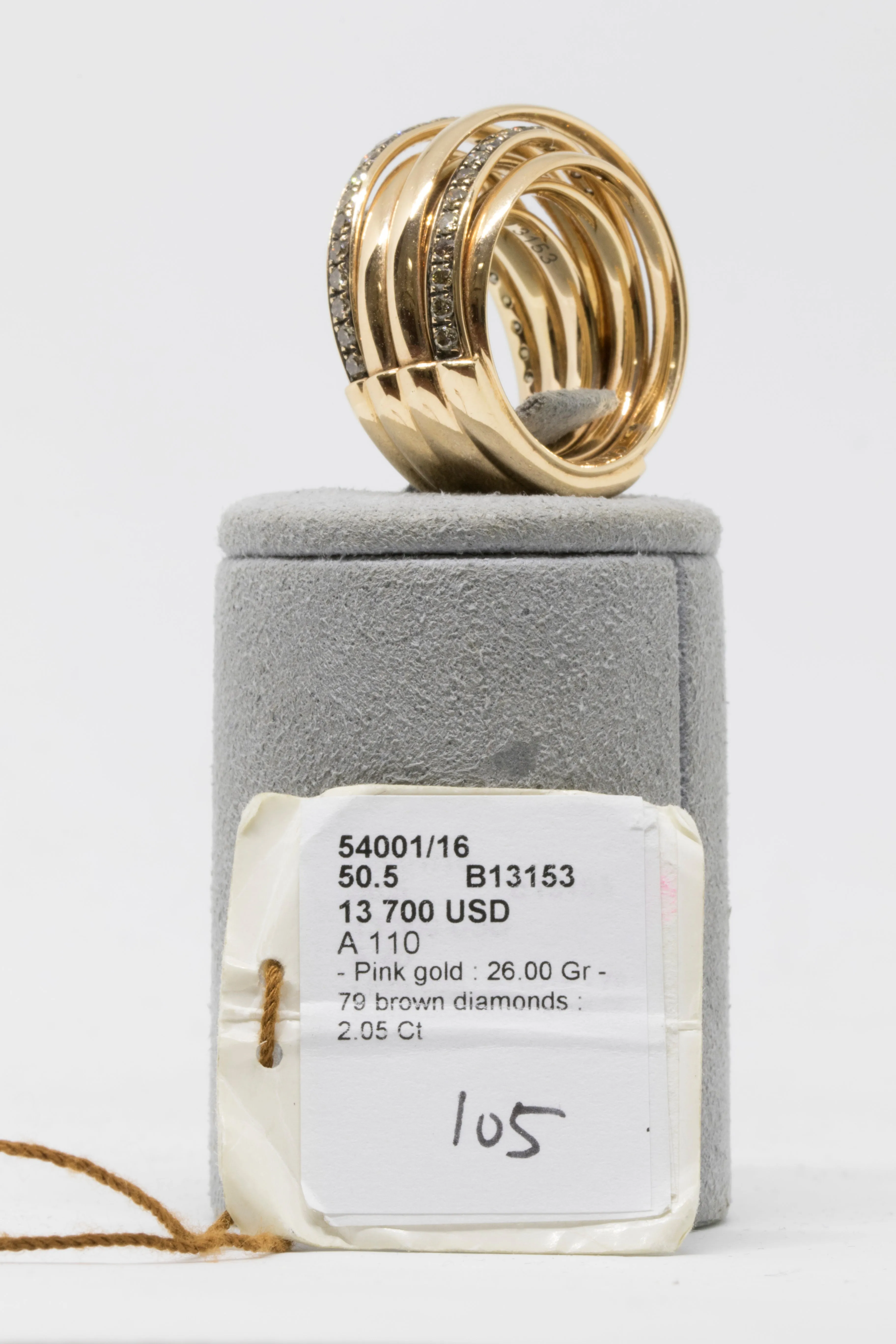 de GRISOGONO 79 Round Brown Diamond Ring w/ Rose Gold