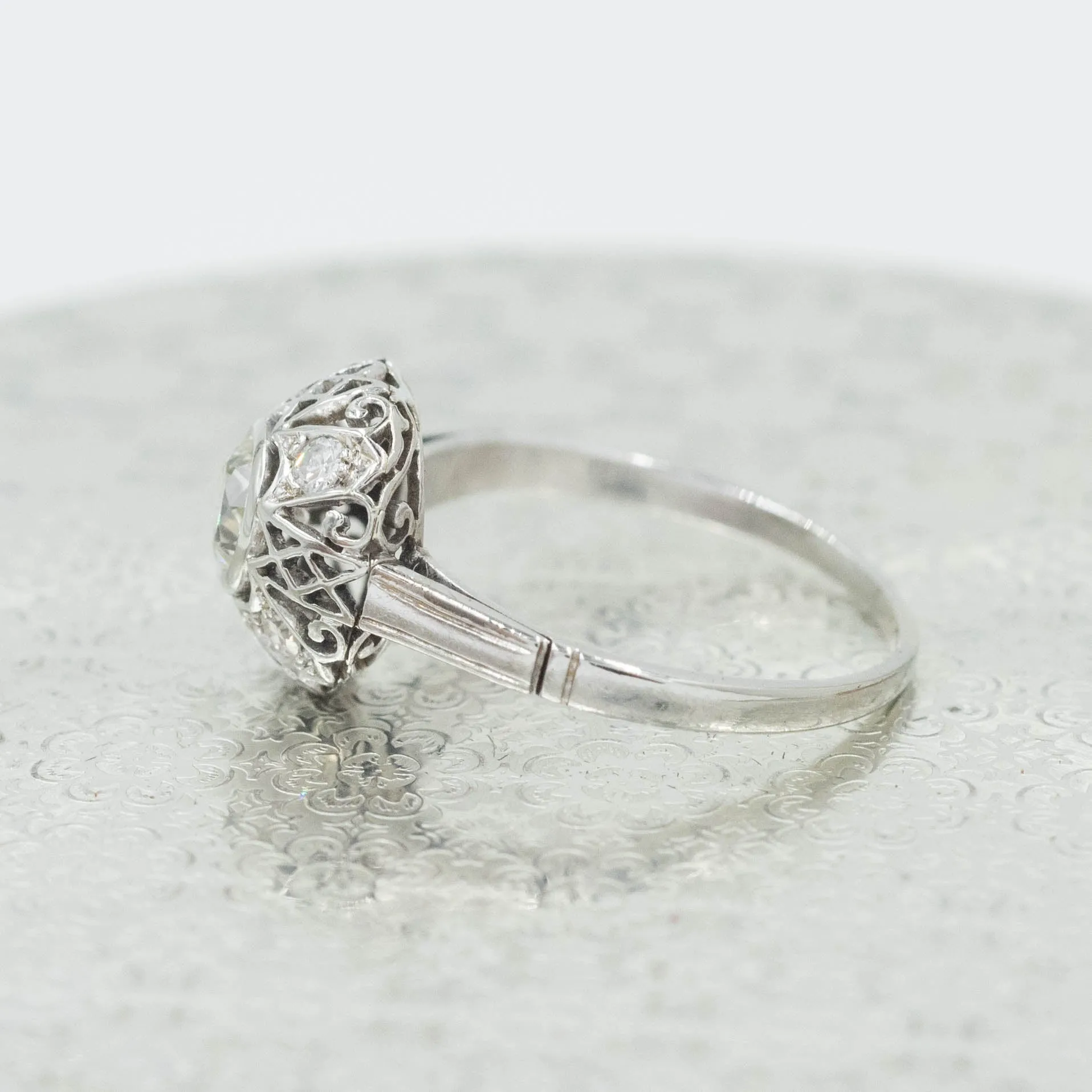 Deco Diamond Filigree Dome Ring c1920
