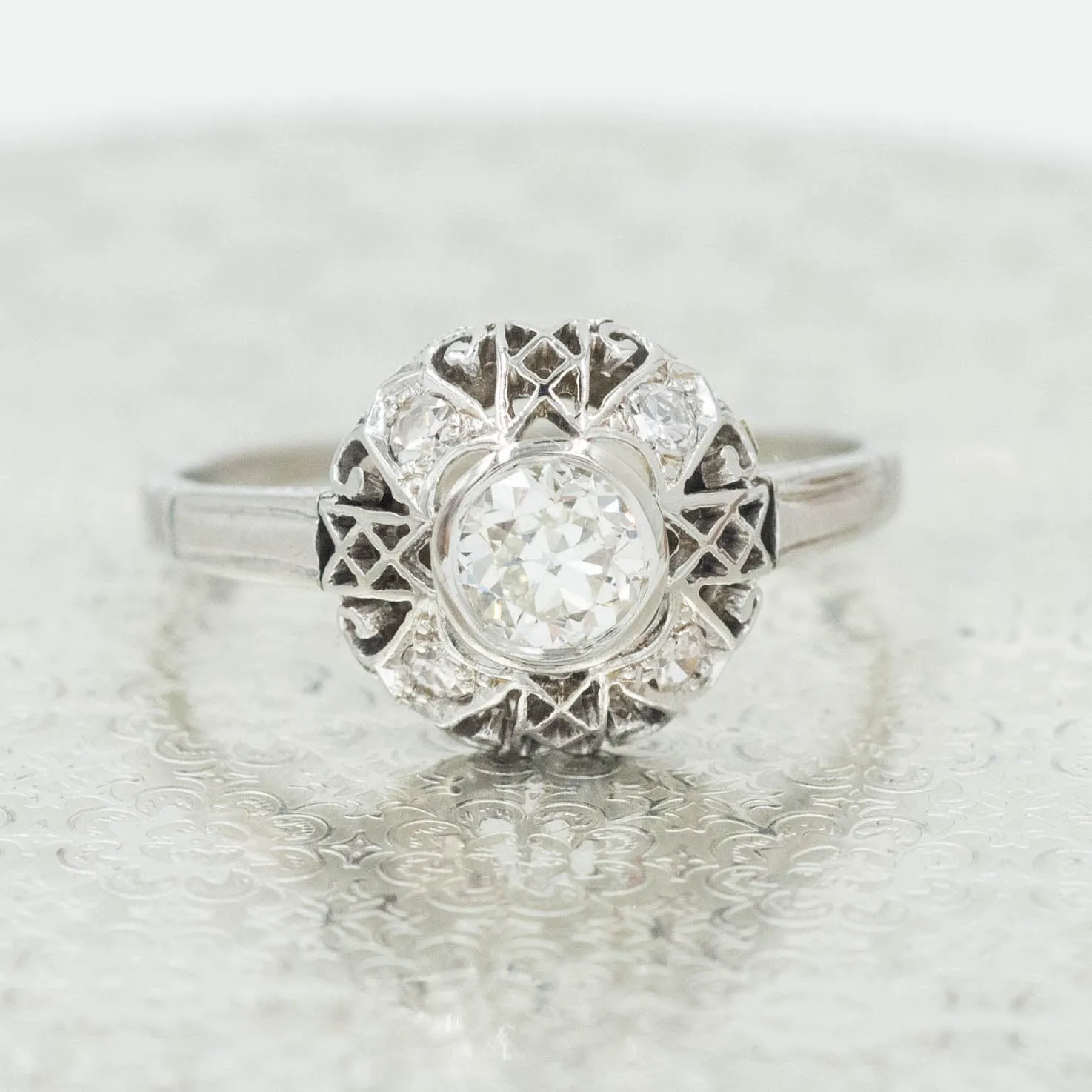 Deco Diamond Filigree Dome Ring c1920