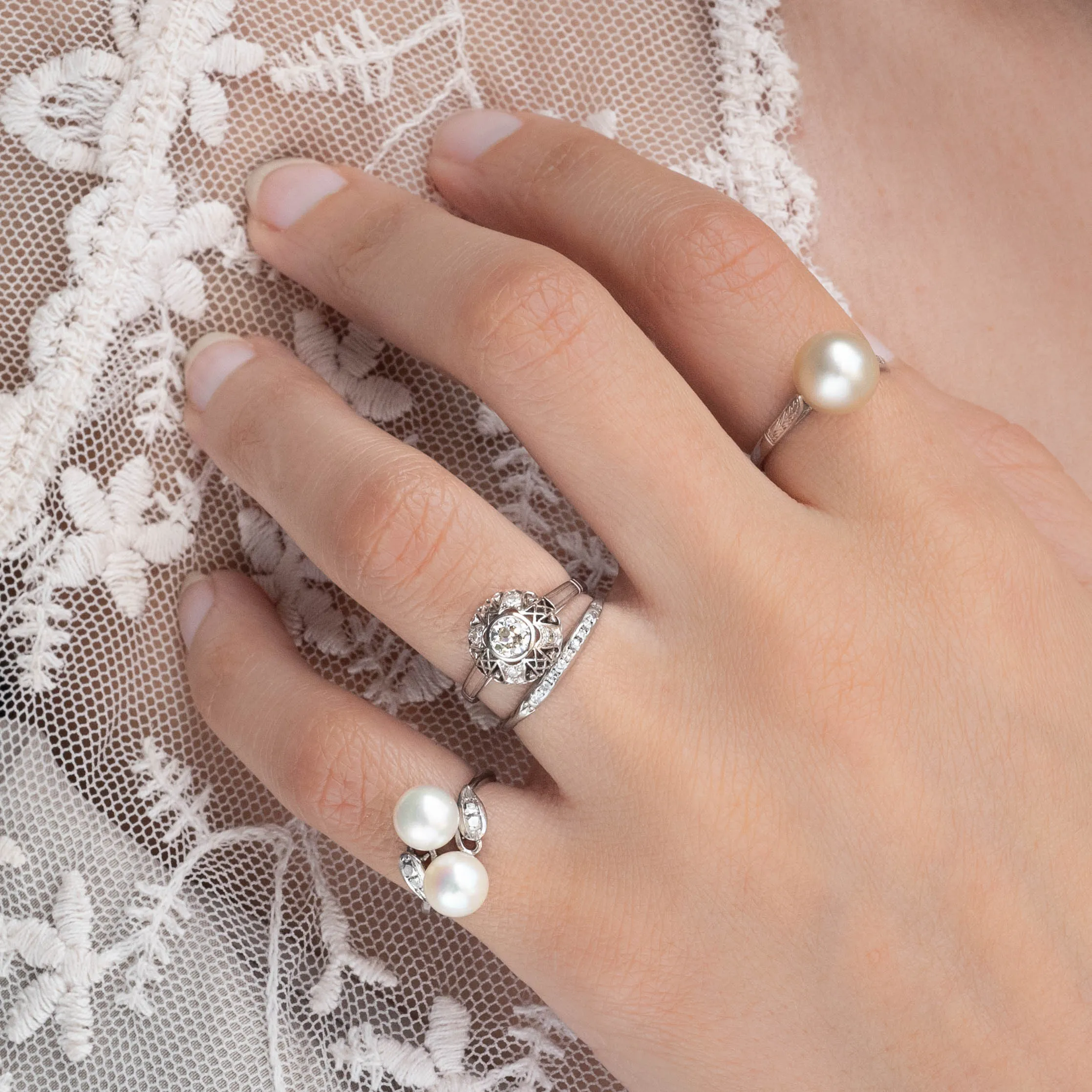 Deco Diamond Filigree Dome Ring c1920