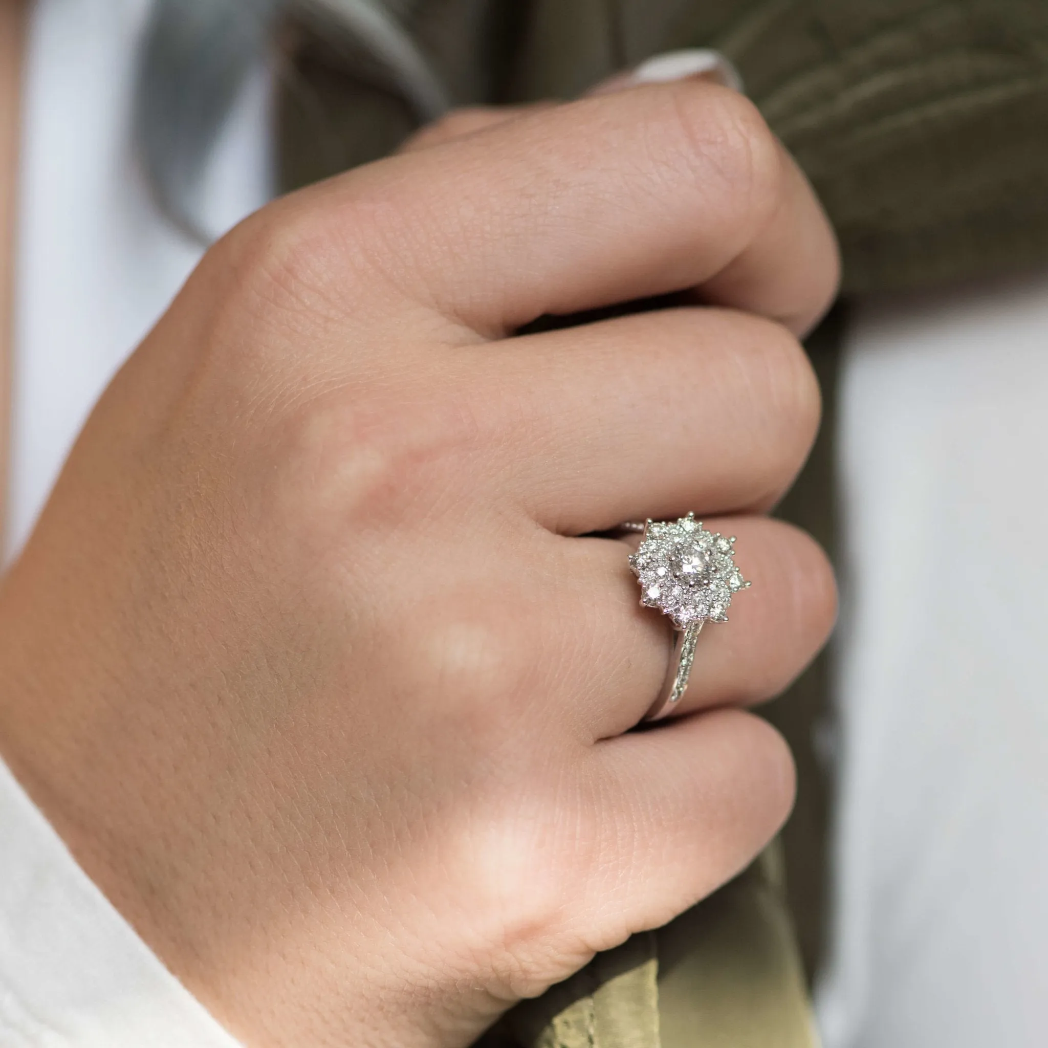 Diamond Cluster Snowflake Style Ring