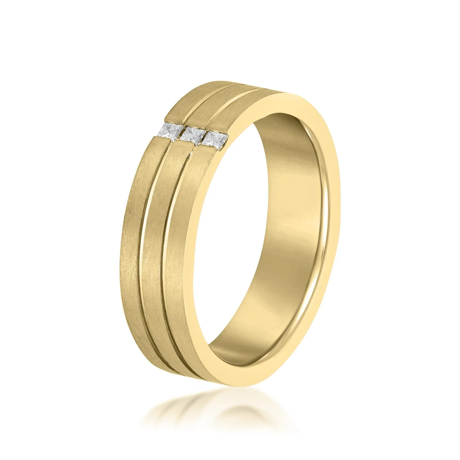Double Grooved Vertical Diamond Row Men's Wedding Band