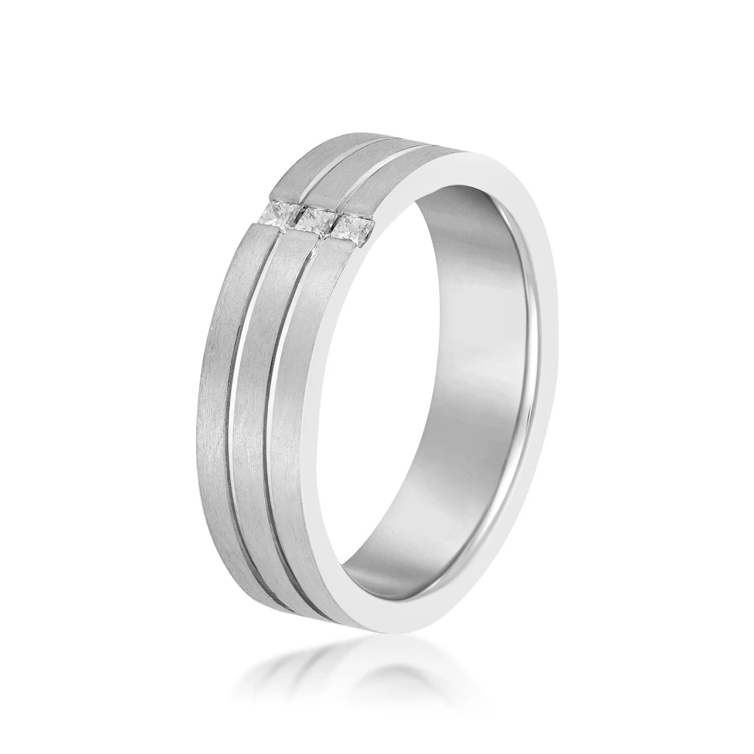 Double Grooved Vertical Diamond Row Men's Wedding Band