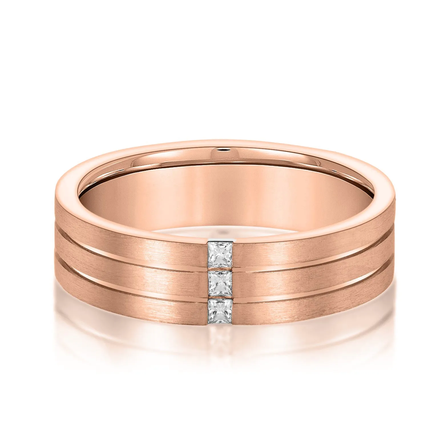 Double Grooved Vertical Diamond Row Men's Wedding Band