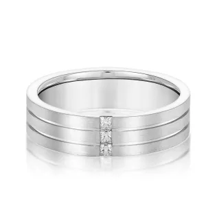 Double Grooved Vertical Diamond Row Men's Wedding Band