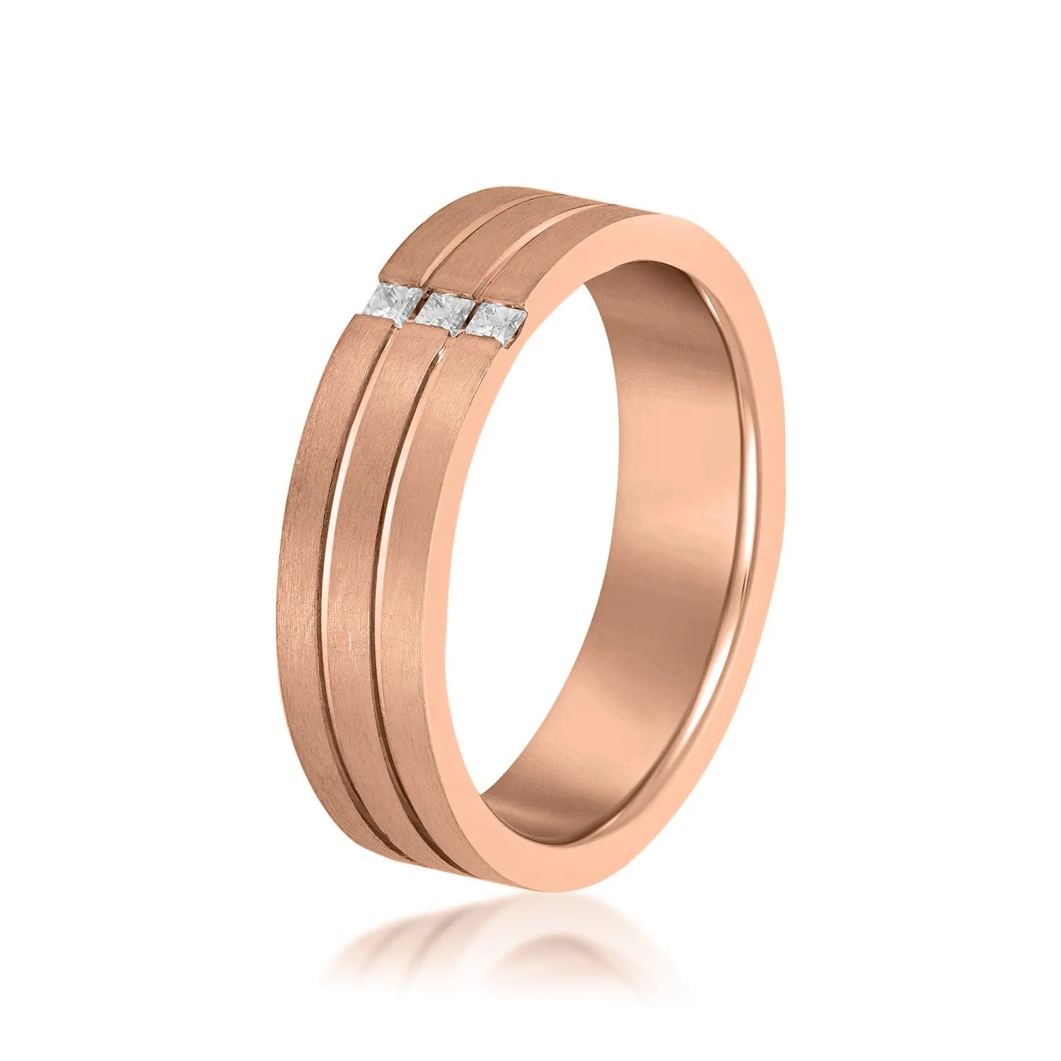 Double Grooved Vertical Diamond Row Men's Wedding Band