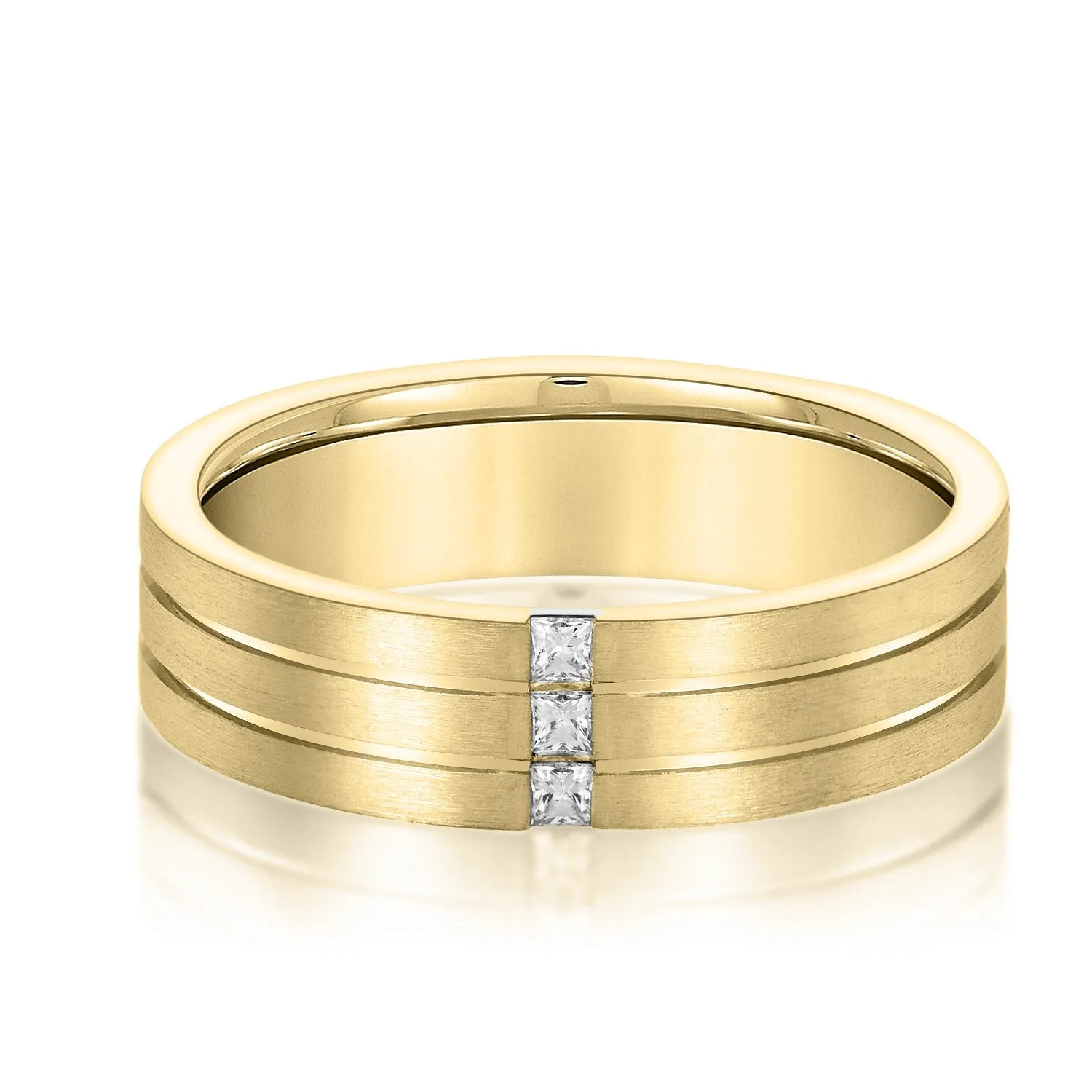 Double Grooved Vertical Diamond Row Men's Wedding Band