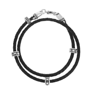 Double Wrap Leather Bracelet with Micro Stackable Pyramid Rings